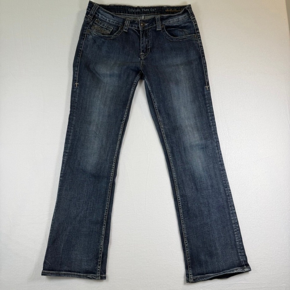 Cowgirl Tuff Co W33 L33 Dark Wash Barbed Wire Embroidered Bootcut Jeans 33x33